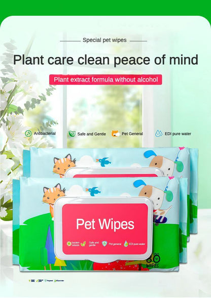 Dog & Cat Wipes – Hypoallergenic, Gentle Pet Grooming Wipes with Vitamins A, C & E (80 Count)