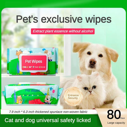 Dog & Cat Wipes – Hypoallergenic, Gentle Pet Grooming Wipes with Vitamins A, C & E (80 Count)